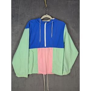 VTG Julabee Unisex Medium Color Block Green Pink Blue 1/2 Zip Windbreaker